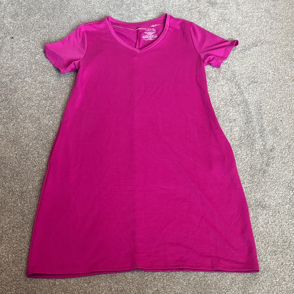 Time and Tru Fuchsia V-Neck Tee Shirt Dress Women’s Size Small